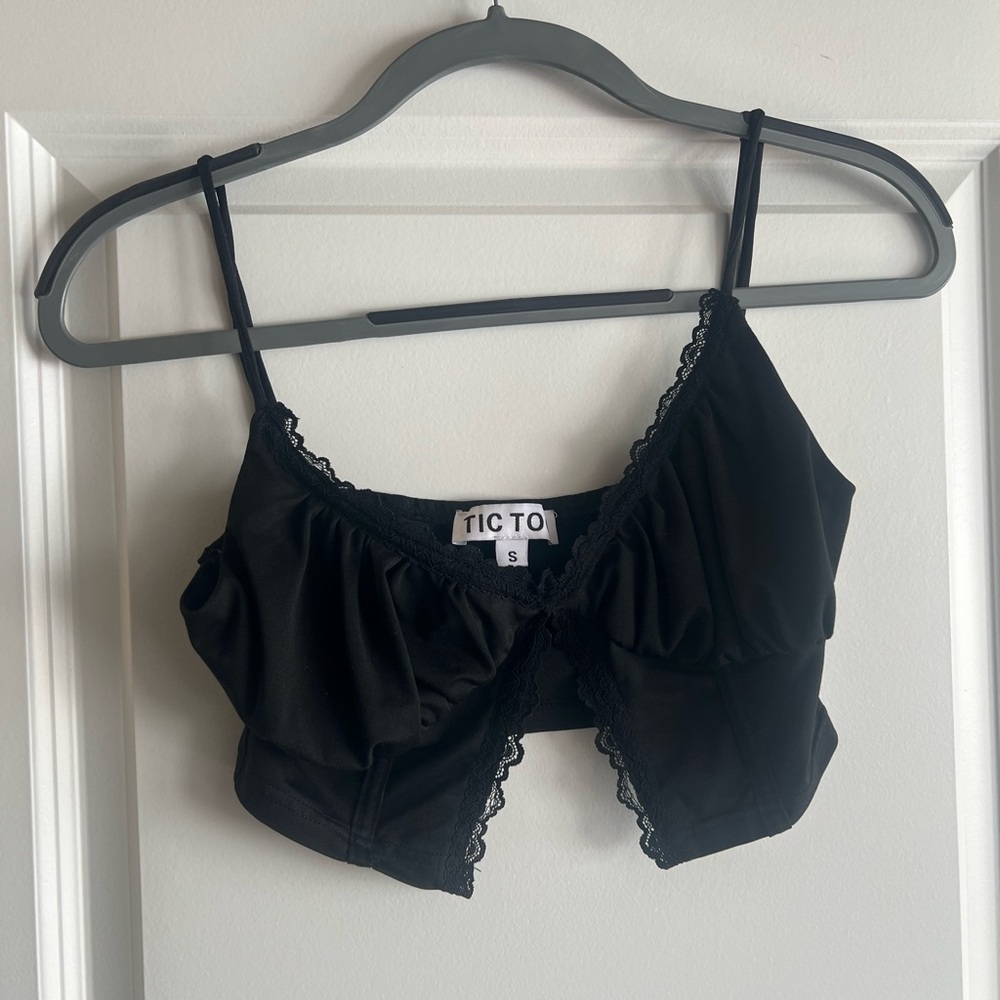 Tic To Black Lace Trim Crop Top